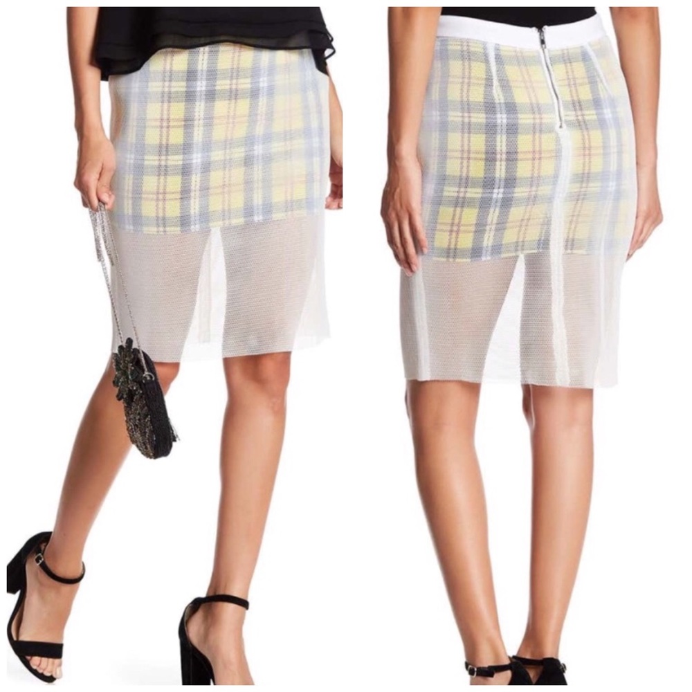 English Factory NEW Mesh Plaid Midi Skirt Exposed Back Zipper - S - 90’s Vibes!